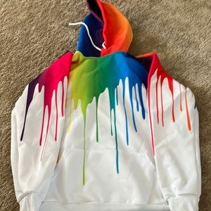 White Rainbow Drip Style Hoodie Men’s XL Women’s XXL (no brand)